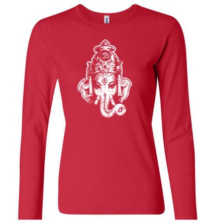 Ladies Yoga Shirt Ganesha Head Long Sleeve Tee T-Shirt