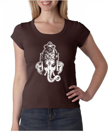 Ladies Yoga Shirt Ganesha Head Scoop Neck Tee T-Shirt