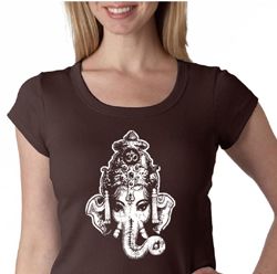 Ladies Yoga Shirt Ganesha Head Scoop Neck Tee T-Shirt