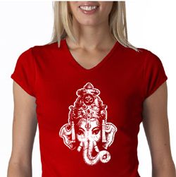 Ladies Yoga Shirt Ganesha Head V-Neck Tee T-Shirt
