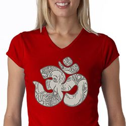 Ladies Yoga Shirt Ganesha OM V-neck Tee T-Shirt