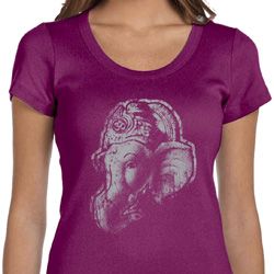 Ladies Yoga Shirt Ganesha Profile Scoop Neck Tee T-Shirt Ladies Yoga Shirt Ganesha Profile Scoop Neck Tee T-Shirt