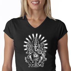 Ladies Yoga Shirt Ganesha V-Neck Tee T-shirt