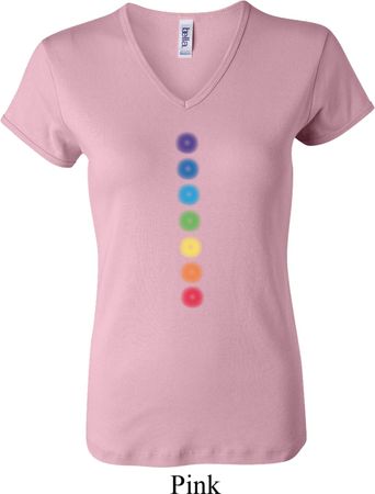 Ladies Yoga Shirt Glowing Chakras V-neck Tee T-Shirt