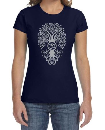 Ladies Yoga Shirt Grey Bodhi Tree Crewneck Tee T-Shirt
