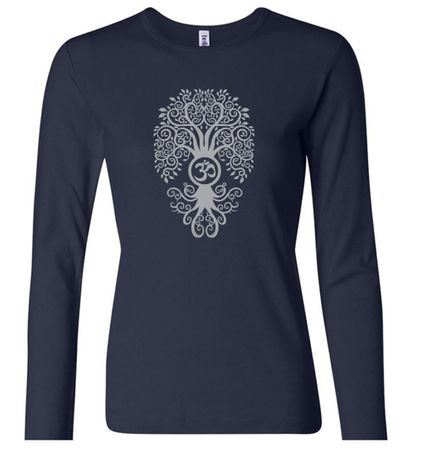 Ladies Yoga Shirt Grey Bodhi Tree Long Sleeve Tee T-Shirt