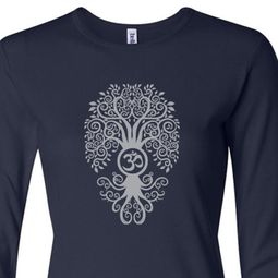 Ladies Yoga Shirt Grey Bodhi Tree Long Sleeve Tee T-Shirt Ladies Yoga Shirt Grey Bodhi Tree Long Sleeve Tee T-Shirt