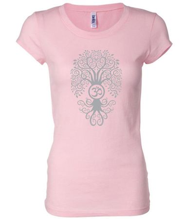 Ladies Yoga Shirt Grey Bodhi Tree Longer Length Tee T-Shirt