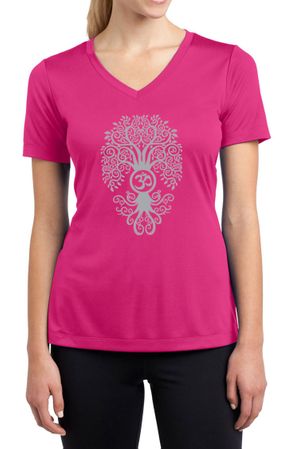 Ladies Yoga Shirt Grey Bodhi Tree Moisture Wicking V-neck Tee T-Shirt