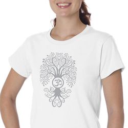 Ladies Yoga Shirt Grey Bodhi Tree Organic Tee T-Shirt Ladies Yoga Shirt Grey Bodhi Tree Organic Tee T-Shirt