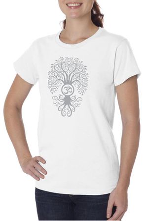 Ladies Yoga Shirt Grey Bodhi Tree Organic Tee T-Shirt