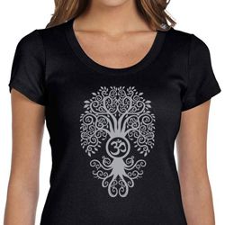 Ladies Yoga Shirt Grey Bodhi Tree Scoop Neck Tee T-Shirt Ladies Yoga Shirt Grey Bodhi Tree Scoop Neck Tee T-Shirt