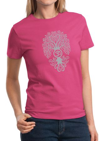 Ladies Yoga Shirt Grey Bodhi Tree Tee T-Shirt