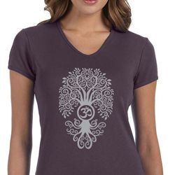 Ladies Yoga Shirt Grey Bodhi Tree V-neck Tee T-Shirt Ladies Yoga Shirt Grey Bodhi Tree V-neck Tee T-Shirt