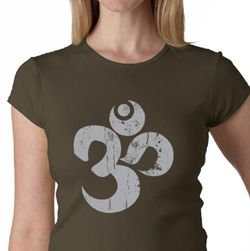 Ladies Yoga Shirt Grey Distressed OM Crewneck Tee T-Shirt Ladies Yoga Shirt Grey Distressed OM Crewneck Tee T-Shirt