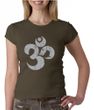 Ladies Yoga Shirt Grey Distressed OM Crewneck Tee T-Shirt