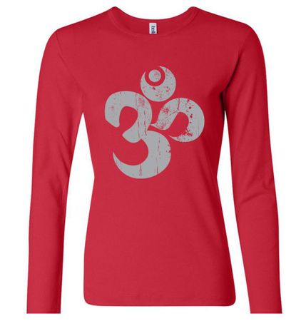 Ladies Yoga Shirt Grey Distressed OM Long Sleeve Tee T-Shirt