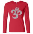 Ladies Yoga Shirt Grey Distressed OM Long Sleeve Tee T-Shirt