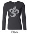 Ladies Yoga Shirt Grey Distressed OM Long Sleeve Tee T-Shirt