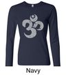 Ladies Yoga Shirt Grey Distressed OM Long Sleeve Tee T-Shirt