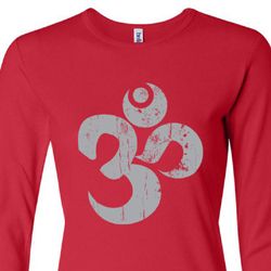 Ladies Yoga Shirt Grey Distressed OM Long Sleeve Tee T-Shirt Ladies Yoga Shirt Grey Distressed OM Long Sleeve Tee T-Shirt