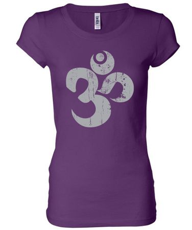Ladies Yoga Shirt Grey Distressed OM Longer Length Tee T-Shirt