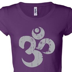 Ladies Yoga Shirt Grey Distressed OM Longer Length Tee T-Shirt Ladies Yoga Shirt Grey Distressed OM Longer Length Tee T-Shirt