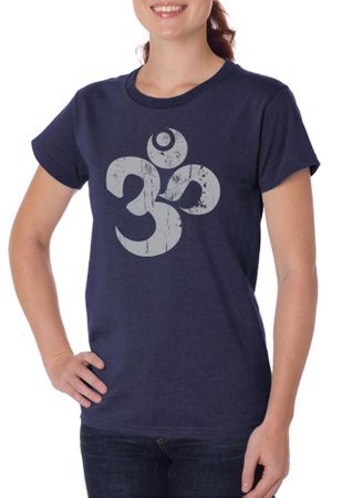 Ladies Yoga Shirt Grey Distressed OM Organic Tee T-Shirt