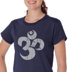 Ladies Yoga Shirt Grey Distressed OM Organic Tee T-Shirt Ladies Yoga Shirt Grey Distressed OM Organic Tee T-Shirt