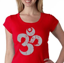 Ladies Yoga Shirt Grey Distressed OM Scoop Neck Tee T-Shirt Ladies Yoga Shirt Grey Distressed OM Scoop Neck Tee T-Shirt