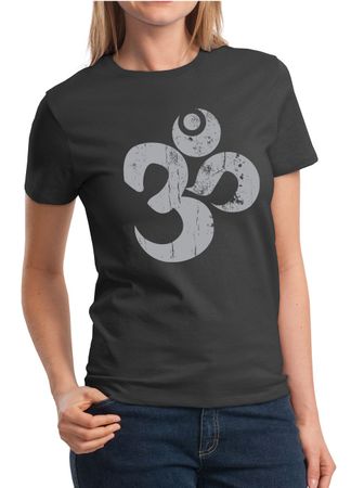Ladies Yoga Shirt Grey Distressed OM Tee T-Shirt