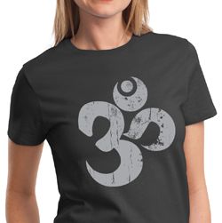 Ladies Yoga Shirt Grey Distressed OM Tee T-Shirt Ladies Yoga Shirt Grey Distressed OM Tee T-Shirt