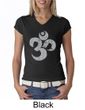 Ladies Yoga Shirt Grey Distressed OM V-neck Tee T-Shirt