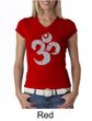 Ladies Yoga Shirt Grey Distressed OM V-neck Tee T-Shirt