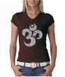 Ladies Yoga Shirt Grey Distressed OM V-neck Tee T-Shirt