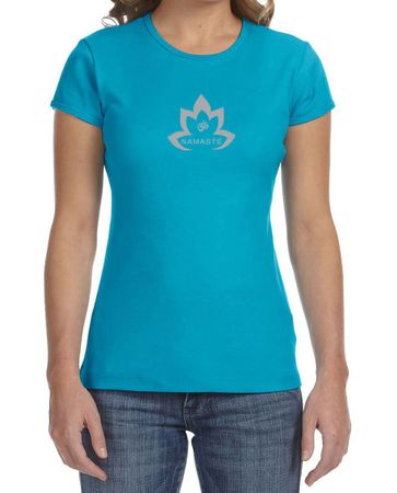 Ladies Yoga Shirt Grey Namaste Lotus Crewneck Tee T-Shirt