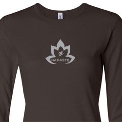 Ladies Yoga Shirt Grey Namaste Lotus Long Sleeve Tee T-Shirt
