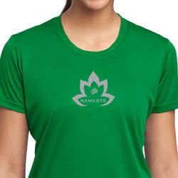 Ladies Yoga Shirt Grey Namaste Lotus Moisture Wicking Tee T-Shirt