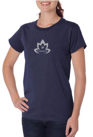 Ladies Yoga Shirt Grey Namaste Lotus Organic Tee T-Shirt
