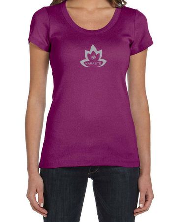 Ladies Yoga Shirt Grey Namaste Lotus Scoop Neck Tee T-Shirt