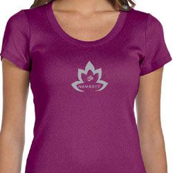 Ladies Yoga Shirt Grey Namaste Lotus Scoop Neck Tee T-Shirt
