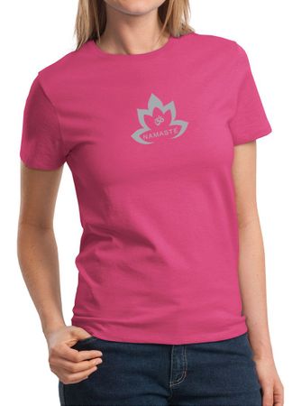 Ladies Yoga Shirt Grey Namaste Lotus Tee T-Shirt