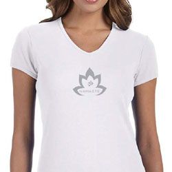 Ladies Yoga Shirt Grey Namaste Lotus V-neck Tee T-Shirt
