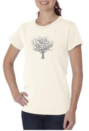 Ladies Yoga Shirt Grey Tree of Life Organic Tee T-shirt