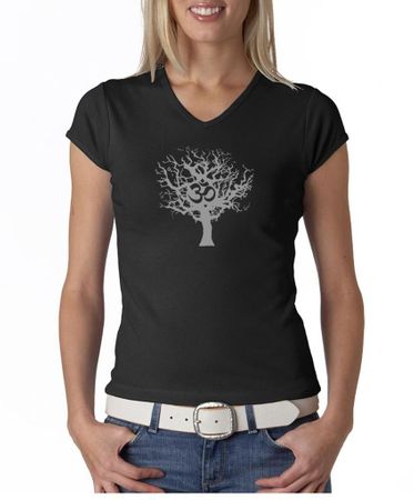 Ladies Yoga Shirt Grey Tree of Life V-Neck Shirt