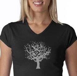 Ladies Yoga Shirt Grey Tree of Life V-Neck Shirt