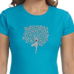 Ladies Yoga Shirt Grey Tree Pose Crewneck Tee T-Shirt
