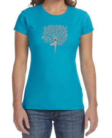 Ladies Yoga Shirt Grey Tree Pose Crewneck Tee T-Shirt