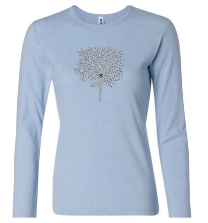 Ladies Yoga Shirt Grey Tree Pose Long Sleeve Tee T-Shirt