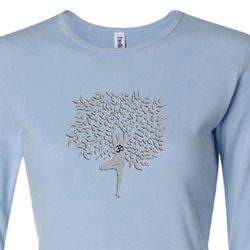 Ladies Yoga Shirt Grey Tree Pose Long Sleeve Tee T-Shirt